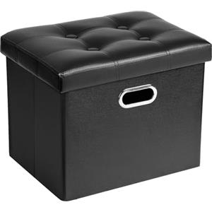 COSYLAND Pouf Contenitore - Poggiapiedi Contenitore - Pouf Poggiapiedi per Divano - Sgabello Contenitore Pieghevole in finta pelle - 43 x 33 x 33 cm (Nero)