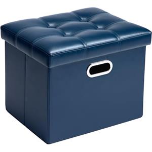 COSYLAND Pouf Contenitore - Poggiapiedi Contenitore - Pouf Poggiapiedi per Divano - Sgabello Contenitore Pieghevole in finta pelle - 43 x 33 x 33 cm (Blu Scuro)