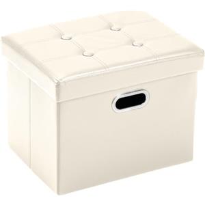 COSYLAND Pouf Contenitore - Poggiapiedi Contenitore - Pouf Poggiapiedi per Divano - Sgabello Contenitore Pieghevole in finta pelle - 43 x 33 x 33 cm (Beige)