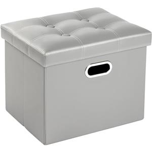 COSYLAND Pouf Contenitore - Poggiapiedi Contenitore - Pouf Poggiapiedi per Divano - Sgabello Contenitore Pieghevole in finta pelle - 43 x 33 x 33 cm (Grigio Elefante)