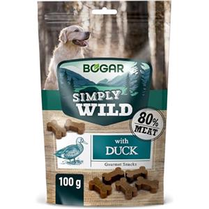 Bogar - Simply Wild - Snack per cani - Cibo per tutte le taglie di cane - Biscotti per cani a forma di osso - Integratori per animali - Gusto anatra - 100g