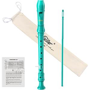 Eastar Flauto a becco soprano per principianti, bambini, flauto a becco tedesco in la, pulizia, supporto pollice, borsa di cotone, tabella delle dita, verde mare, ERS-21GSB