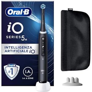 Oral-B Spazzolino Elettrico Ricaricabile iO 5N Nero, 1 Spazzolino Elettrico, 1 Testina, Pochette, io 5 Per Una Pulizia Denti Efficace, Sensore di Pressione, Gengive Protette