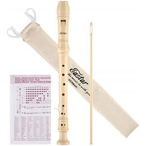 Eastar Flauto Dolce Soprano in Do, Diteggiatura Tedesca per Bambini Principianti, con Kit Pulizia, Supporto Pollice, Custodia Cotone, Tabella Diteggiature, ERS-21GN, Naturale, Approvato Scuole