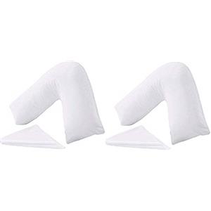 Fs Comforts Set di 2 federe per cuscino in 100% policotone, a forma di V, ortopedico, gravidanza, maternità, supporto per collo e schiena, tinta unita, in cotone, colore: bianco