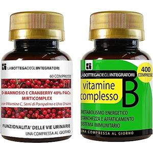 LABOTTEGADEGLIINTEGRATORI Set di Integratori Cranberry 40% PAC, D-Mannosio 60 compresse + Vitamine B 400 compresse | Vie Urinarie + Sistema Immunitario LABOTTEGADEGLIINTEGRATORI ®