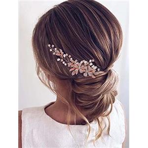 Runmi - Pettinino in cristallo per capelli da sposa, motivo floreale con perline, color oro, fermacapelli da sposa, accessorio per donne e ragazze
