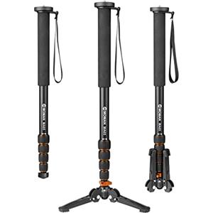 Moman Monopiede, Moman MA65 Monopiede Estensibile Portatile da Viaggio Leggero in lega di alluminio con base rimovibile per Treppiede per Fotocamera Gamba a 5 Sezioni 50cm-165cm Max. 10 kg, Noir Arancione
