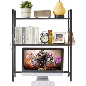 IBUYKE Office Desktop Shelf Organizer Computer Storage Rack Adjustable Desk Bookshelf Display Shelf for Office Home Dormitory,Brown TMZ004H