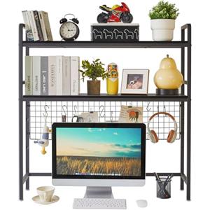 IBUYKE Libreria da scrivania per computer a 2 ripiani da 95 cm, multiuso, in legno, libreria per computer con ripiano regolabile, organizer da scrivania per ufficio, casa, dormitorio, nero, TMZ003B