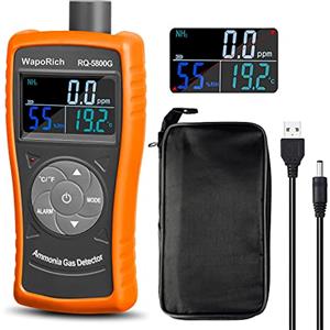 WapoRich Rilevatore di Gas Ammoniaca 0~100 PPM NH3, Tester Ricaricabile con Sensore di Particelle, Misuratore Professionale con Temperatura e Umidità per Allevamenti, Fattorie - RQ-5800G