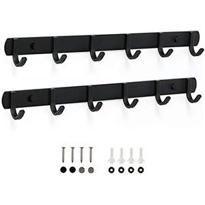 Hosko Appendiabiti da Muro, Ganci Appendiabiti da Parete, Attaccapanni in Acciaio Inox Appendi Cappotti Abiti per Bagno Cucina Nero (6 Hook, 2Pezzi)