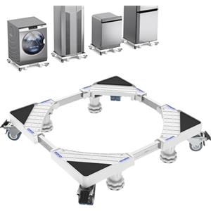 Grpoche Base Lavatrice con 4 Piedi + 8 Ruote Bloccabili Base per Lavatrice Regolabile 45.5 a 70 cm per Frigorifero Asciugatrice e Congelatore, Capacità di Peso 500 kg, Bianco