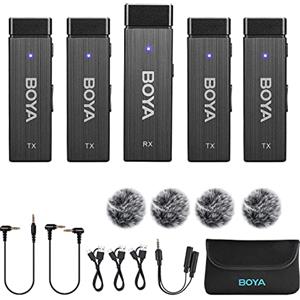BOYA Sistema di microfono Lavalier wireless a 4 canali, BY-W4 2.4G Revers wireless 4 trasmettitori e ricevitore per fotocamera DSLR videocamera Smartphones Intervista Vlog Video YouTube