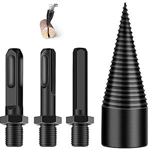 Frunimall Punta per trapano per legno, 4 pezzi per legna da ardere, separatore per tronchi, rimovibile e resistente, con 3 maniglie per trapano elettrico domestico (32 mm)