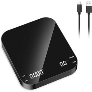 ORIA Bilancia da Caffè Digitale con Timer, Bilancia da Cucina Ricaricabile da 0,1g/3kg con Ampio Display a LED, Pulsante a Sfioramento, Funzione Tara, Bilancia Elettronica Impermeabile per Caffè