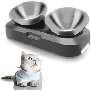 TANGN Ciotole per Gatti Rialzate in Acciaio Inox, Ciotola Gatto Rialzata Doppia Design Inclinato 15°, Piatto per Gatti con Supporto Antiscivolo per Gatto Adulti, Lavabile in Lavastoviglie (Doppia)