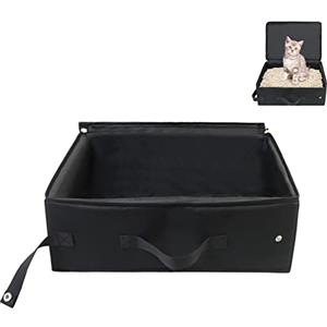 Vulevirtue Toilette Portatile per Gatti,Lettiere per Gatti Pieghevole,Lettiera Pieghevole per Gatti da Viaggio,Lettiera Pieghevole per Gatti,per Casa e Viaggi All'aperto,40x30x15cm(Nero)