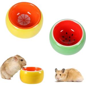 bangminda Ciotole per Criceti in Ceramica 2PCS Criceto Ciotola Piatto di Cibo da Roditori Ciotola Acqua per Piccoli Animali Uccello Riccio Gerbilli Pappagallo (Arancia + Anguria)