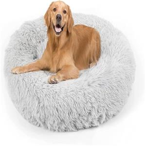 LAIZIHUI Cuccia per Cani, Cuccia Gatto,Lettino per Animali Domestici a Ciambella, Morbido e Confortevole Letto per Cani a Pelo Lungo. (80CM, Grigio chiaro)