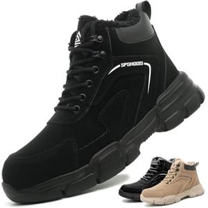 SPSHOOS Scarpe Antinfortunistiche Invernali Uomo Donna Scarpe da Lavoro Stivali di Sicurezza Antiscivolo Impermeabili Caldi con Puntale in Acciaio Marrone Cachi 41