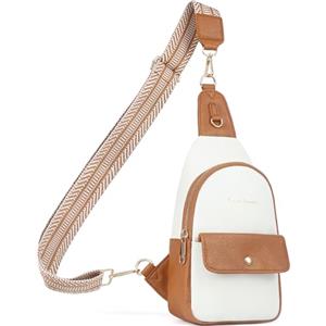 ZIOSINM Zaino Monospalla Donna Piccolo Borsa, PU Pelle Crossbody Sling Bag, Borsa Tracolla Donna con Spallacci Larghi Regolabili e Rimovibili, Adatta per Regali Viaggi, Sport (Marrone bianco)