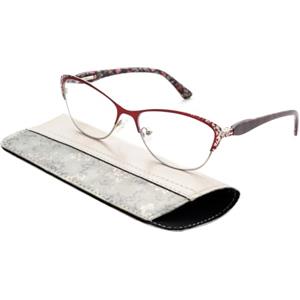 OKH Occhiali da Lettura di Cateye per Donne con Cerniera Primaverile, Qualità Vintage Blu Bloccante Floreale/Fiore Modello di Design Gatto Occhio Occhiali con Busta(Marrone +3.0)