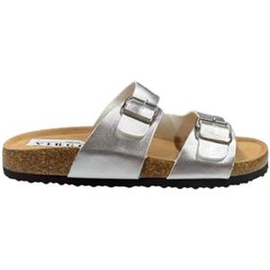 VIRGO FIRENZE Ciabatte Donna doppia Fascia e Fibbie regolabili Sandali versatili per tutte le occasioni, silver, 39