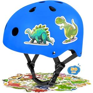 LeapBeast Casco Bici Ideale per Bambini e Adolescenti Regolabile Misura Caschi, MTB Scooter Helmet Ideale per Tutte Le Forme di attività in Bicicletta (Blu - Dinosauro, S)