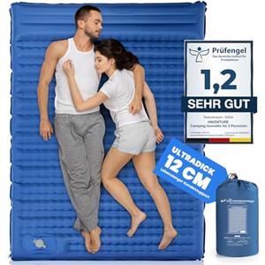 HIKENTURE Materassino autogonfiabile, 12 cm, doppio materassino ultraleggero, da campeggio, per 2 persone, gonfiabile, materassino gonfiabile, materasso ad aria, letto con pompa a pedale, per tenda,