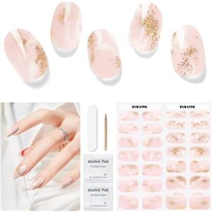 DUKASOU Unghie Gel Adesive UV - 28 Pcs Smalto per Unghie Nail Stickers Full Wraps Lampada UV/LED Con Lima e Stick