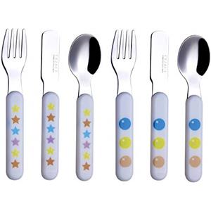 Exzact Posate per Bambini 6 Pezzi in Acciaio Inossidabile 18/10-2 x forchette, 2 x coltelli, 2 x cucchiai da tavola - Manico in plastica, Utensili per Bambini Senza BPA - Stelle e Punti (S6)