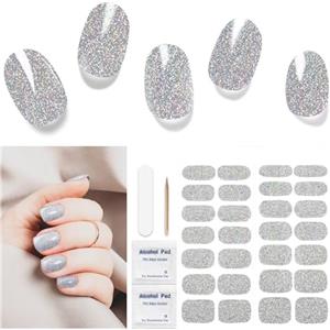 DUKASOU Unghie Gel Adesive UV - 28 Pcs Smalto Adesivo per Unghie Adesivi Unghie Gel Nail Stickers Full Wraps Lampada LED Adesivi per Unghie in Gel Curati Con Lima per Unghie e Stick per Donne Ragazze