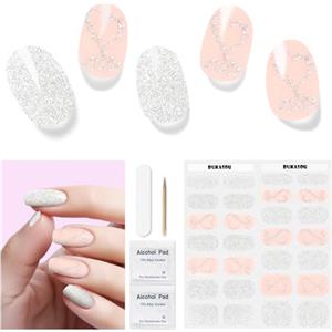 DUKASOU Unghie Gel Adesive UV - 28 Pcs Smalto Adesivo per Unghie Adesivi Unghie Gel Nail Stickers Full Wraps Lampada LED Adesivi per Unghie in Gel Curati Con Lima per Unghie e Stick per Donne Ragazze