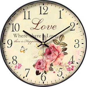 NUOVO 12 pollici rosa fiore orologio da parete retrò rurale pastorale floreale stile orologi a batteria al quarzo silenzioso orologio rotondo per ufficio, soggiorno, camera da letto, cucina, casa