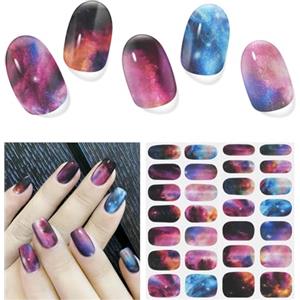 DUKASOU Unghie Gel Adesive UV - 28 Pcs Smalto Adesivo per Unghie Adesivi Unghie Gel Nail Stickers Full Wraps Lampada LED Adesivi per Unghie in Gel per Donne Ragazze Curati Con Lima per Unghie e Stick
