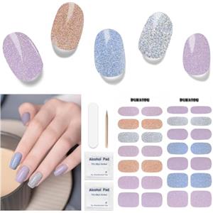 DUKASOU Unghie Gel Adesive UV - 28 Pcs Smalto Adesivo per Unghie Adesivi Unghie Gel Nail Stickers Full Wraps Lampada LED Adesivi per Unghie in Gel per Donne Ragazze Curati Con Lima per Unghie e Stick