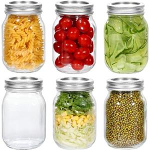 Zanfqvo Mason Jars 500ml, Set di 6 Vasetti Vetro con copertura divisa, Ermetici Brattoli Vetro, Vasetti per conserve per Conserve per Overnight Oats, Marmellate, Yogurt, Miele