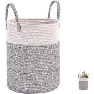 AONAT Cesto in Corda di Cotone, 30L Portabiancheria Sporca Intrecciato, Cesta Portaoggetti Pieghevole, Panni Sporchi per Lavanderia Bambini Bagno Giocattoli Coperte, 33x38cm