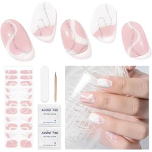 DUKASOU Unghie Adesive Gel - 22 Pcs Smalto Adesivo per Unghie Adesivi Unghie Gel Nail Stickers Full Wraps Adesivi per Unghie in Gel 100% Curati Con Lima per Unghie e Stick