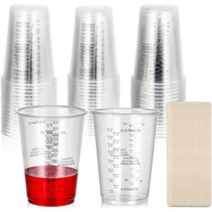 JIZZU Misurino Olio Miscela, 50Pezzi Misurino 240ml in Polipropilene, Caraffe Plastica 2 Scale, Brocca Graduata Include 50 Bastoncini per Liquidi, Epoxy Resine, Vernici, Pigmenti