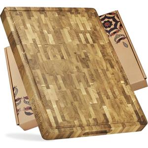 YOUSUNLONG Tagliere XXL grande End-Grain Teak Block, 61 L x 46 L x 3,8 D cm, tagliere per la cucina con manici scanalati, tagliere per formaggio e piano cottura