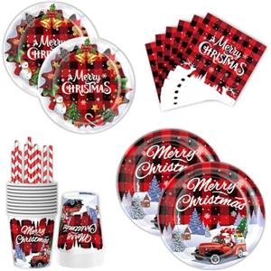 ASSUGO Piatti Carta Natalizi, 50PCS Piatti Natalizi usa e Getta per Natale Festa di Natale, Festa di Capodanno, Stoviglie Natalizie per 10 persone con Piatti Carta Bicchieri di Carta Tovaglioli