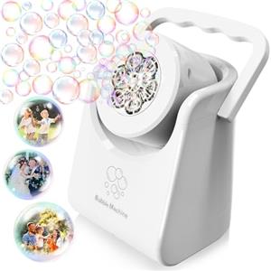 Weilim Macchina per Bolle per Bambini Automatico Soffiatori di Bolle Batteria Portatile per Ragazzini Ragazze Bolla Giocattolo Elettrico Ruotato Regola l'angolo di 90 (Bianco) (Bianco)