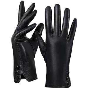 GSG SINCE 1998 Guanti in Pelle Senza Cromo Donna Touchscreen Guanti da Guida Invernali Foderati in Calda Lana Nero S
