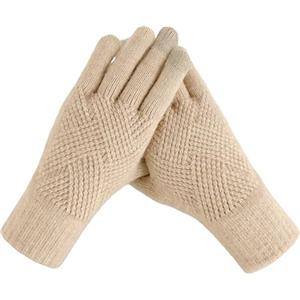 Calkkrer 1 paio di guanti invernali da donna, foderati in pile, con funzione touchscreen, guanti riscaldanti per la stagione fredda, comodi guanti da polso ecru, bianco, L