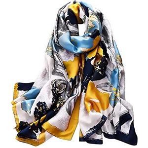 LANKEE Silk Scarf Women Shawl Leaf Scarf Stain Neckerchief Head Wrap Thin Scarf Ladies Beach Scarf Vintage Bridal Shawl Chiffon Scarf Muslim Colorful Cloth Christmas Decorations Scarf Pink (Blue)