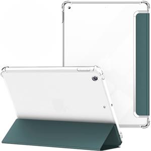 VAGHVEO Custodia per iPad 10,2 Pollici 2021 9a Generazione / 8a Gen 2020/ 7a 2019 Cover, Antiurto Flessibile e Trasparente in Gomma TPU Case Sottile Leggera Tri-Fold, Auto Sveglia/Sonno, Verde Scuro