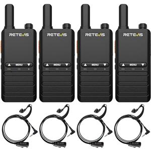 Retevis B63B Walkie Talkie Ricaricabili, Ricetrasmittenti Professionali 3 Pulsanti, Apri Vox con un Clic, 15mm Ultrasottile, RT622P 4.0, 1620mAh, Walkie Talkie per Hotel, Scuola (4 Pezzi, Nero)