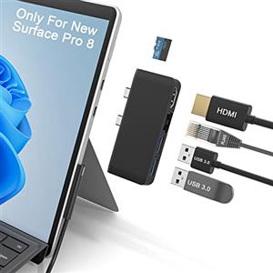 Rytaki Pro Surface Pro 8 Hub Docking station con 4K HDMI adattatore +100M Ethernet LAN +USB 3.0 porta* 2 + Micro SD (TF) lettore di schede adattatore per Microsoft Surface Pro 8